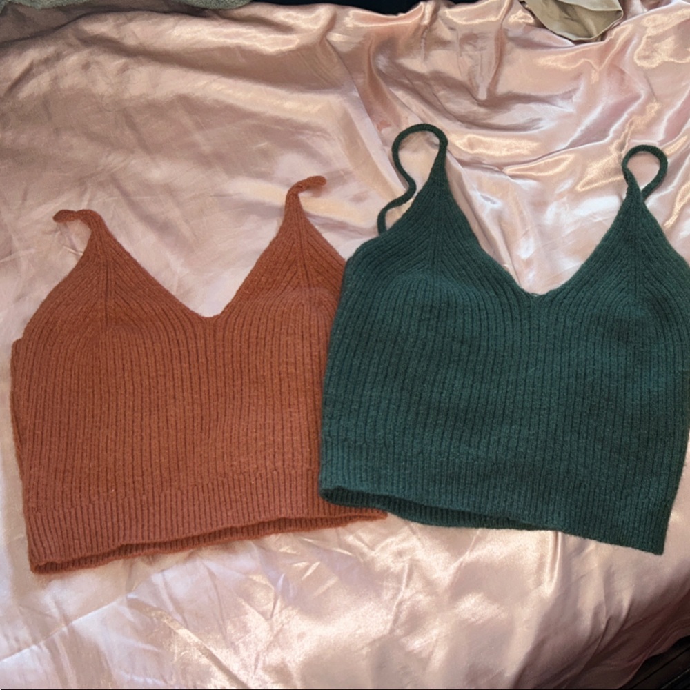 Women’s Ribbed Knit Tank Tops - Brown Orange and dark green